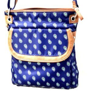 Laura Scott Blue Paisley Crossbody Bag Nylon, Magnetic Flap & Zipper, Adjustable